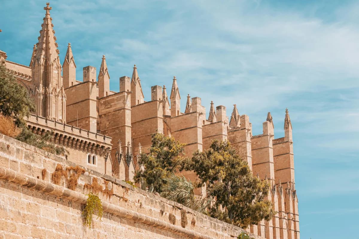 Explore the majestic Gothic architecture of La Seu Cathedral in Palma, Mallorca.