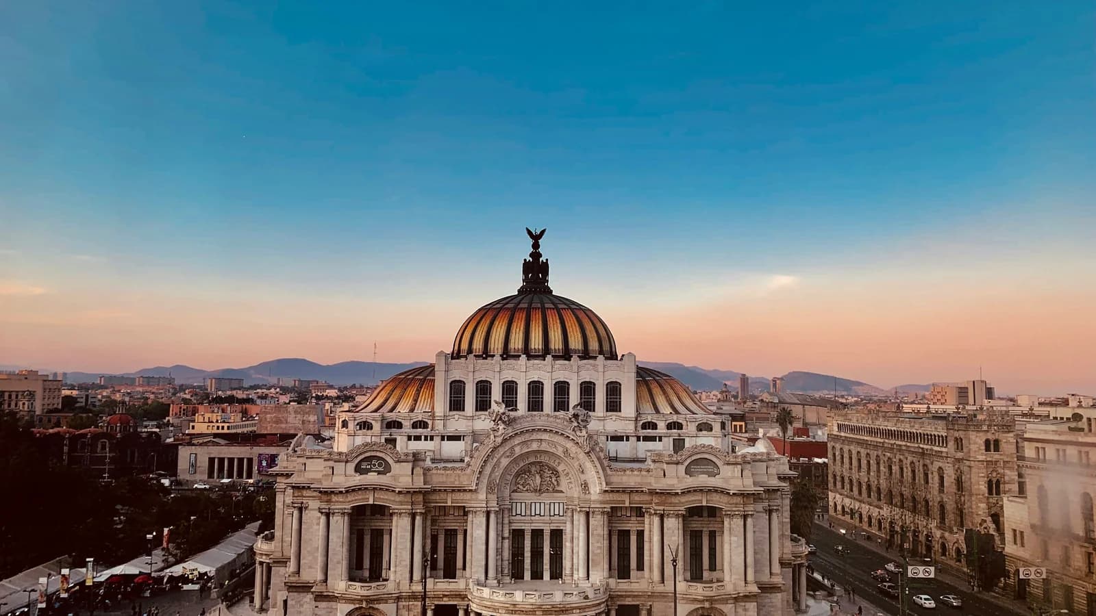 Aerial view of the Palacio de Bellas Artes dome in Mexico City