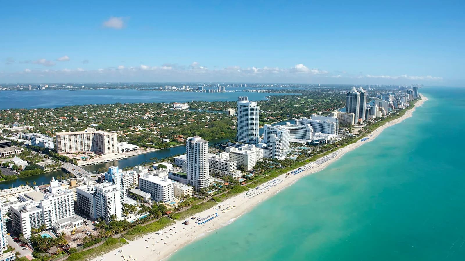 Aerial view of the Miami Beach coastline and high-rise buildings, Florida