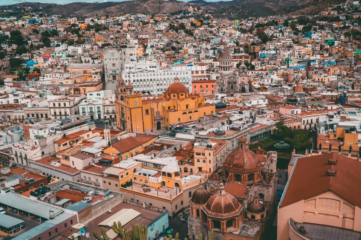 Aerial view of a colorful Mexican city